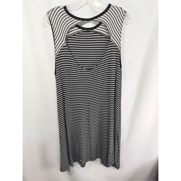 Gap XL Dress Striped Shift Keyhole Sleeveless‎ Black White Knit Knee Length 512 - Picture 2 of 7